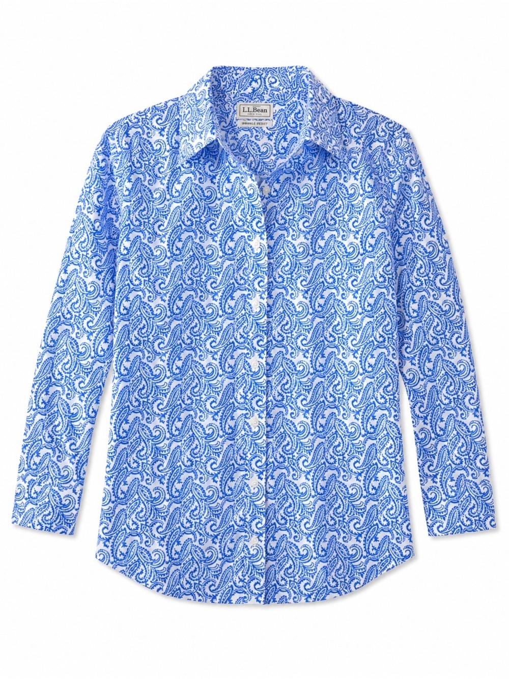 L.L. Bean Wrinkle Resist Blue Paisley Print Button Down Shirt Women's XL